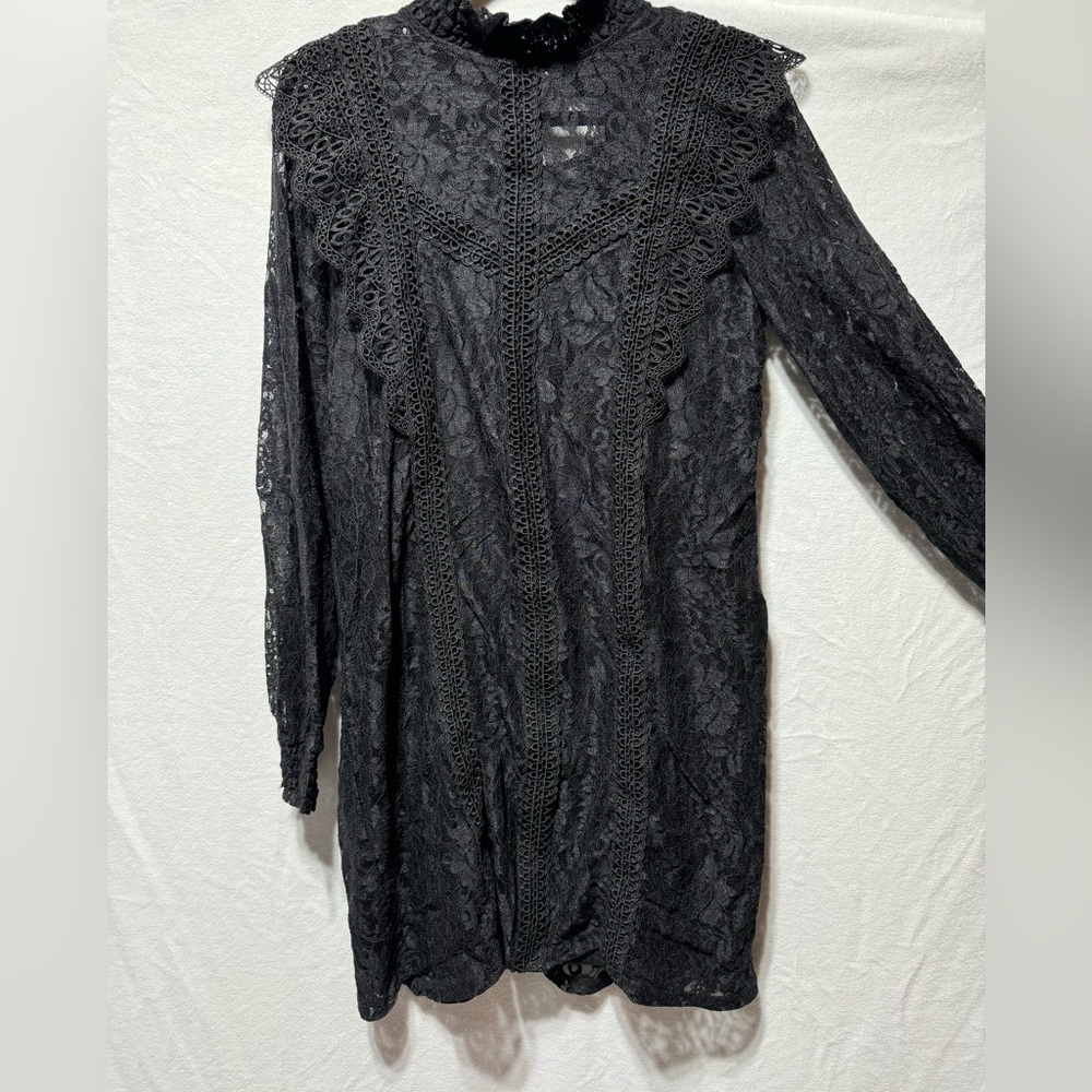 NWT Cable & Gauge Black Lace Long Sleeve High Neck Dress Size Large